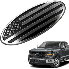 Front Grill Emblem for Ford, 9" Aluminum Front Grille Rear Tailgate Badge American Flag Oval Patriotic Hood Label for Ford F150 F250 F350 Edge Explorer Expedition Mesh Grille Decoration (Black) in Saudi Arabia
