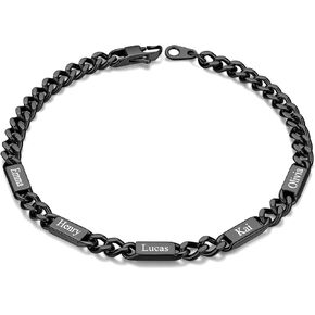 Custom4U سوار الارتباط الكوبي المخصص للرجال، عرض 5 مم / 7 مم / 9 مم 1-6 أسماء محفورة من الفولاذ المقاوم للصدأ سلسلة مخصصة من الفضة سوار مجوهرات هدايا للرجال والنساء والأم والأب والزوج والأب in Kuwait