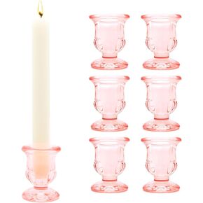 حامل شموع XXXFLOWER حامل شموع مستدقة وحامل شمعدان زجاجي لعيد الحب وحفلات الزفاف وأعياد الميلاد وديكور الشمعدانات للطاولة المركزية هدية ديكور المنزل (6 قطع، وردي) in Kuwait