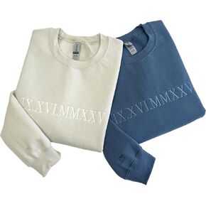 Custom Embroidered Roman Numeral Sweatshirt, Personalized Anniversary Date Hoodie for Couples, Matching Initial on Sleeve with Heart, Unique Valentine's Day Gift for Him & Her, Wedding Gifts in Saudi Arabia