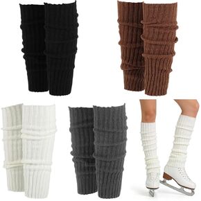 4 Pairs Skating Leg Warmers for Women Winter Ice Long Knit Leg Warmers Calf Socks for Ice Figure Skating in Kuwait