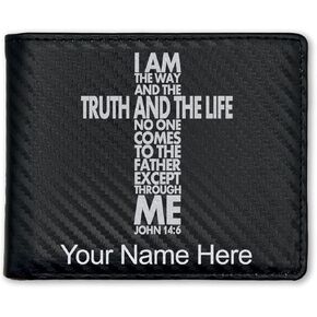 LaserGram Faux Leather Bi-Fold Wallet, Bible Verse John 14-6, Personalized Engraving Included (Black with Silver) in Kuwait