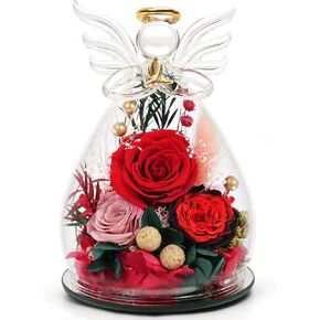 Womens Day for Mom Women, Preserved Rose in Glass Angel Figurines, Real Fresh Flowers Delivery Birthday Anniversary Grandma Wife Her from Daughter in Saudi Arabia