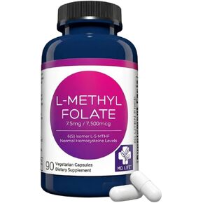 MD Life L-Methylfolate 7.5mg - مكمل Methylfolate النشط بدرجة احترافية - مكملات MTHFR ذات الفعالية القصوى - L-methylfolate 7.5 mg 60 كبسولة - الأحماض الأمينية الأساسية in Kuwait