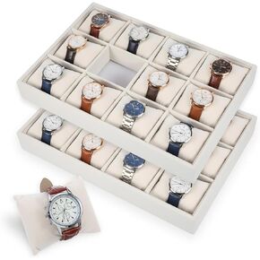 2 PCS Beige 12 Grid Velvet Watch Bangle Organizer Tray Stackable Jewelry Bracelet Display Holder with Adjustable Removable Pillow for Man Woman Birthday Jade Selling Show in Saudi Arabia