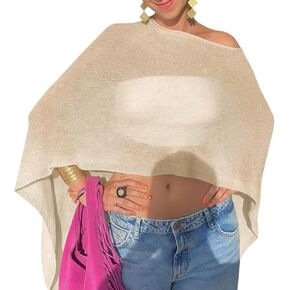 Fisoew Womens Sheer Poncho Top Lightweight Knit Bolero Shrug Mesh Off The Shoulder Y2K Going Out Beach Swimsuit Coverup in Saudi Arabia