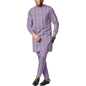 Men's African Dashiki Formal Suit Long Sleeve Shirt and Pant Two Piece Set Traditional Tribal Outfits in Saudi Arabia