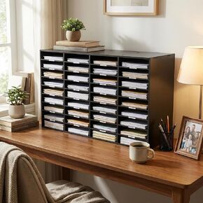 Gdrasuya10 فارز البريد ذو 36 فتحة، منظم أدب مكتبي خشبي مقاس 39 بوصة × 24 بوصة، صندوق بريد للطلاب مع أرفف قابلة للإزالة لفرز الورق حامل ملفات المدرسة، أسود in Kuwait