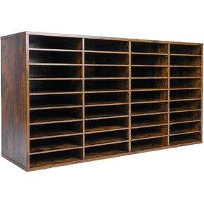 TQVAI Literature Organizer, Heavy Duty 36 Compartments Countertop Mail Organizer with Adjustable Shelves, Wooden Desk Paper Storage Organizer, Mailboxes Cubbies for Office, Classroom, Retro Grey/White in Kuwait