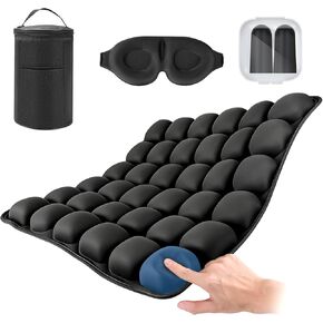 Portable Inflatable Seat Cushion, Airplane Travel Cushion Kit with Storage Pouch, Eye Mask & Earplugs, Fits Airplane Seat/Car/Office/Chairs (36 Air Cells) in Kuwait