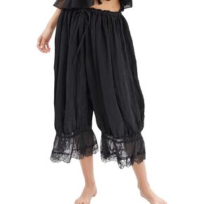 سروال نسائي طويل مزين بالدانتيل Y2k بخصر مطاطي من الدانتيل مرقع بنطلونات بناطيل مقصوصة سهلة الارتداء in Kuwait