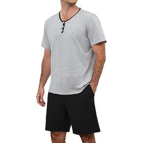 Mens Pajamas Set Short Sleeve Sleepwear Pajamas for Men Set Pockets Mens Pjs Sets, Soft Casual Loungewear Set in Kuwait