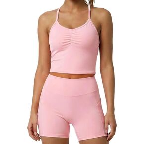 YOINS طقم تمرين نسائي مكون من قطعتين حمالة صدر رياضية وسروال قصير لسائقي الدراجات النارية عالي الخصر طقم ملابس لليوجا والبيلاتس in Kuwait