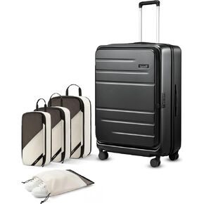 LUGGEX Luggage Sets 2 Pieces, Expandable 20 Inch Carry On Luggage and 28 Inch Checked Suitcase with Front Opening (Charcoal Metallic, 20/28) in Kuwait