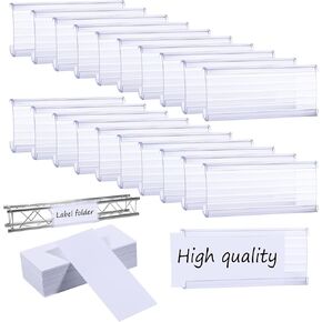 100 Pieces Wire Shelf Label Holders, Basket Labels Clip On Shelf Labels with Paper Inserts Removable Wire Rack Label Holder Display Clip, Compatible with 1-1/4 Inch Shelves in Kuwait
