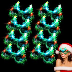 8 عبوات من نظارات شمسية لامعة لشجرة عيد الميلاد تضيء مصابيح LED نظارات شمسية للكريسماس تتوهج في الظلام LED نظارات بلاستيكية تضيء نظارات شجرة عيد الميلاد لتزيين حفلات الكريسماس in Kuwait