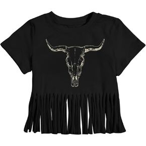 قمصان غربية للفتيات، تي شيرت لطيف برسومات البقرة، قمصان راعية البقر للأطفال الصغار، تي شيرت بشراشيب من روديو in Kuwait