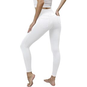 VOOVEEYA Jeggings للنساء بخصر عالٍ، بنطلون ضيق مع جيوب للتحكم في البطن، مقاس كبير، بنطلون جينز قابل للتمدد 7/8 (أبيض-3XL) in Kuwait