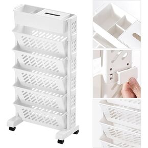 Bookshelf Cart 360° Rotatable Book Rack with Wheels for Office File Living Room Home Kitchen School, Utility Organizer Storage Trolley Multilayer Capacity Rotatable Removable (6 Layer) in Kuwait