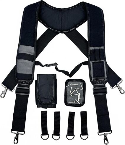 Tool Belt Suspenders for Work Belt Heavy Duty Padded with Magnetic WristBand Attachment Loops for Men in Saudi Arabia