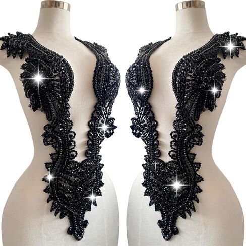 Handmade Crystal on lace Applique Sewing Rhinestones Beads Sequins Patches Trim Luxury Decoration Accessories for Wedding Dress (Silver) in Saudi Arabia