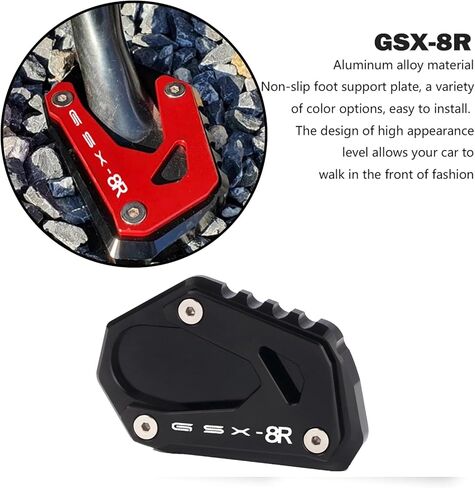 لملحقات GSX8R GSXS gsx8r 2024 2025 وسادة قدم مضادة للانزلاق لركن السيارة أرضية ناعمة مضادة للغرق ودعم القدم وإكسسوارات الدراجات النارية ودعم جانبي القاعدة الموسع (GSX8R أسود) in Kuwait