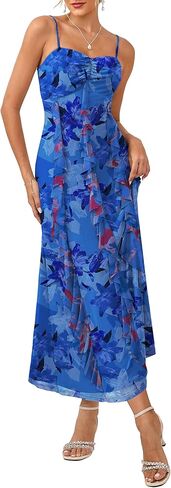 GRACE KARIN Women's Summer Floral Maxi Dress Spaghetti Strap Ruffle Wedding Guest Dresses Beach Long Mesh Sundress in Saudi Arabia