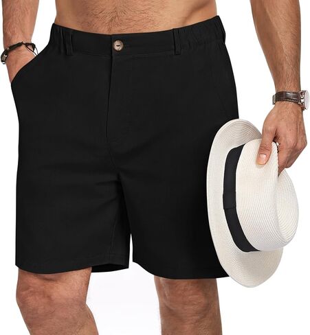 شورت Puimentiua رجالي من القطن كاجوال، شورت جولف صيفي كاجوال للعمل على الشاطئ مع خصر مطاطي برباط in Kuwait