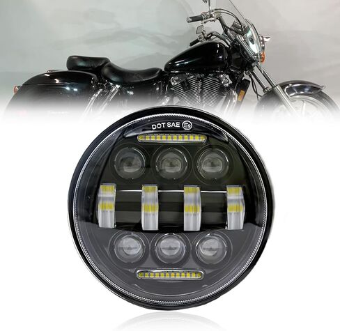 المصابيح الأمامية تناسب Honda Magna 750 Shadow Spirit VT 1100,5.75 بوصة مستديرة 6000K Hi/Lo Beam White/Amber DRL، IP68 مقاومة للماء، التوصيل والتشغيل، معتمدة من DOT in Kuwait