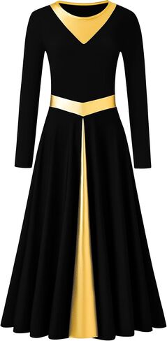 فستان رقص نسائي مدح، ملابس رقص طقوسية، العبادة بطول كامل في الكنيسة | أبيض، أزرق، أسود in Kuwait