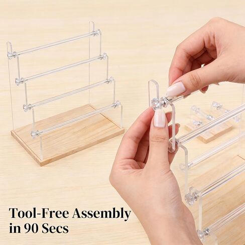 4-Tier Bracelet Holder Stand with Wood Base, Acrylic Jewelry Organizer & Display for Necklaces, Bangles, Watches, Multi-Functional Jewelry Storage for Home and Store Display in Kuwait