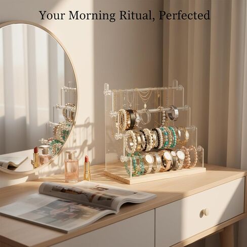 4-Tier Bracelet Holder Stand with Wood Base, Acrylic Jewelry Organizer & Display for Necklaces, Bangles, Watches, Multi-Functional Jewelry Storage for Home and Store Display in Kuwait