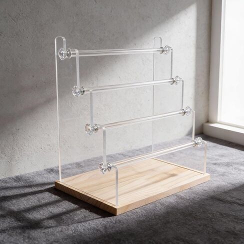 4-Tier Bracelet Holder Stand with Wood Base, Acrylic Jewelry Organizer & Display for Necklaces, Bangles, Watches, Multi-Functional Jewelry Storage for Home and Store Display in Kuwait
