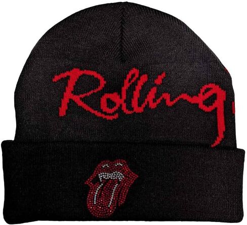 Rolling Stones Beanie Hat Embellished Classic Tongue Official Unisex Black Size One Size in Saudi Arabia