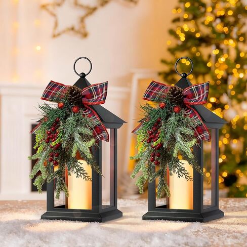 فوانيس ديكور داخلية، عبوتان من فوانيس الشموع المزخرفة باللون الأسود مع مؤقت، فانوس عتيق مقاوم للماء مع شمعة تعمل بالبطارية، فوانيس معلقة في الهواء الطلق للشرفة والفناء وديكور الزفاف in Kuwait