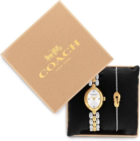 COACH Sammy Women's 2H Quartz Watch Gift Set with Matching Adjustable Jewelry Bracelet - Oval Case - Minimalist Style - Gift for Her - 22.5mm in Saudi Arabia