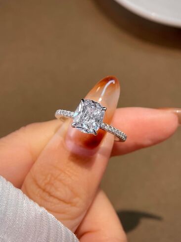 1pc Gorgeous Elegant Four-claw Fat Rectangular Ice Flower Cut Zircon Rings For Women Dating Party Prom Copper Ring Anniversary Birthday Gift Fine Jewelry in Saudi Arabia