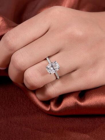 1pc Gorgeous Elegant Four-claw Fat Rectangular Ice Flower Cut Zircon Rings For Women Dating Party Prom Copper Ring Anniversary Birthday Gift Fine Jewelry in Saudi Arabia