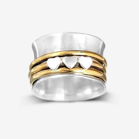 White Gold Plated Two-tone Three Hearts Cubic Zirconia Vintage Wide Statement Ring Personalized Accessory Ideal for Women's Daily Casual Wear Party Holiday Anniversary Love Jewelry Gift in Saudi Arabia