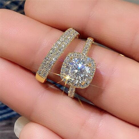 Luxury 2Pcs/Set Wedding Rings Female Brilliant Cubic Zirconia Finger Accessories for Anniversary Party in Saudi Arabia