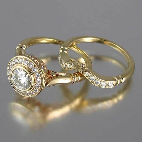 2pcs/set Gold Plated Round Cubic Zirconia Inlaid Luxurious Engagement Rings Wedding Bridal Band Promise Rings Evening Parties Anniversary Valentine's Day Gifts Eternity Bands for Women in Saudi Arabia
