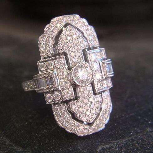 White Gold Plated Round Cubic Zirconia Inlaid Vintage Unique Hollow Design Statement Ring Personalized Accessory Ideal for Women's Daily Casual Wear Party Holiday Anniversary Love Jewelry Gift in Saudi Arabia