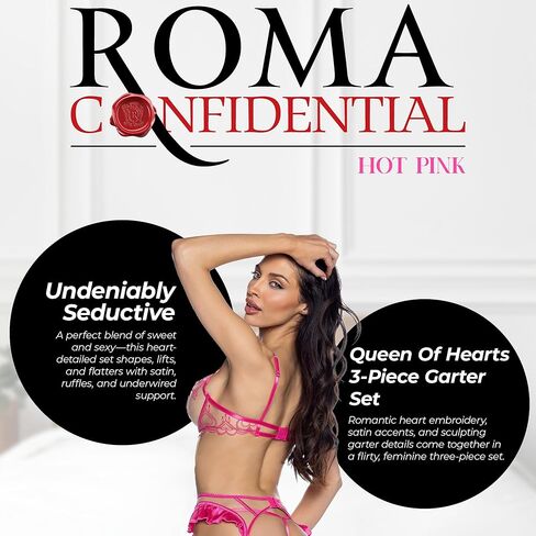 Sexy Garter Belt Lingerie Set, Roma Queen Of Heart Strappy 3 Piece Mesh & Lace Bra and Panties Lingerie Garter Set in Saudi Arabia