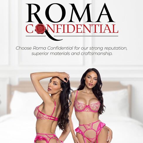 Sexy Garter Belt Lingerie Set, Roma Queen Of Heart Strappy 3 Piece Mesh & Lace Bra and Panties Lingerie Garter Set in Saudi Arabia