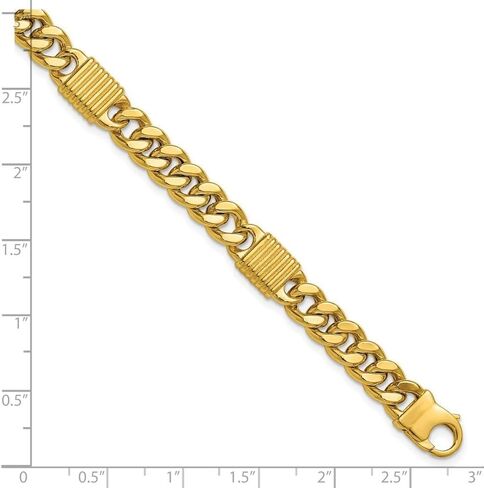 14K Yellow Gold Polished Grooved Fancy Curb Link Station Men's Bracelet 8.25" in Saudi Arabia