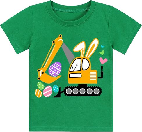 قميص عيد الفصح للأولاد الصغار، تي شيرت صيد بيض الجرار، تي شيرت للأطفال بأكمام قصيرة، ملابس عيد الفصح، تي شيرت على شكل أرنب حفار in Kuwait