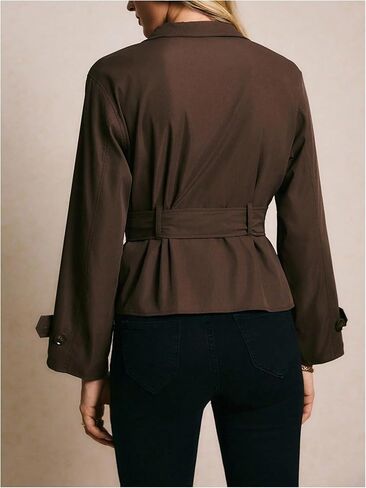 GORGLITTER Women's Cropped Trench Coat Oversized Button Down Collared Short Jacket Spring Casual Work Outerwear in Saudi Arabia