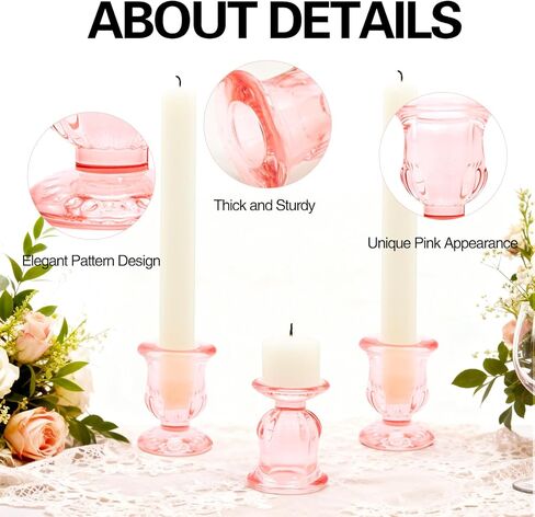 حامل شموع XXXFLOWER حامل شموع مستدقة وحامل شمعدان زجاجي لعيد الحب وحفلات الزفاف وأعياد الميلاد وديكور الشمعدانات للطاولة المركزية هدية ديكور المنزل (6 قطع، وردي) in Kuwait