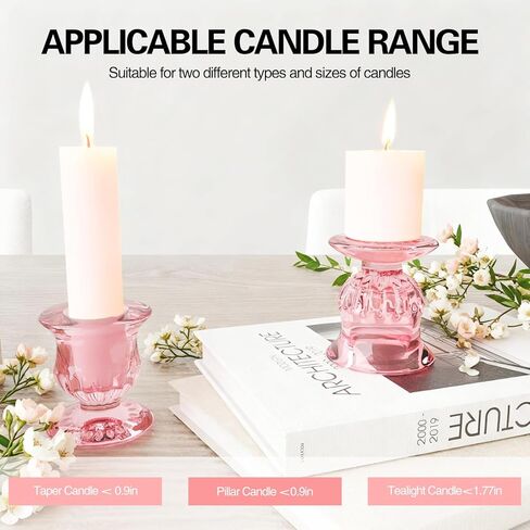حامل شموع XXXFLOWER حامل شموع مستدقة وحامل شمعدان زجاجي لعيد الحب وحفلات الزفاف وأعياد الميلاد وديكور الشمعدانات للطاولة المركزية هدية ديكور المنزل (6 قطع، وردي) in Kuwait