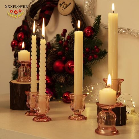 حامل شموع XXXFLOWER حامل شموع مستدقة وحامل شمعدان زجاجي لعيد الحب وحفلات الزفاف وأعياد الميلاد وديكور الشمعدانات للطاولة المركزية هدية ديكور المنزل (6 قطع، وردي) in Kuwait